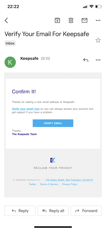 別のメールアドレスを追加 Keepsafe Support